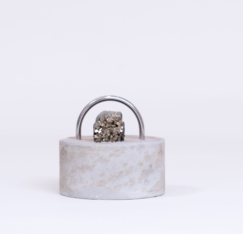 ESTHER RUIZ - Alloy Setting IICement, stainless steel, pyrite4 x 4 x 5”