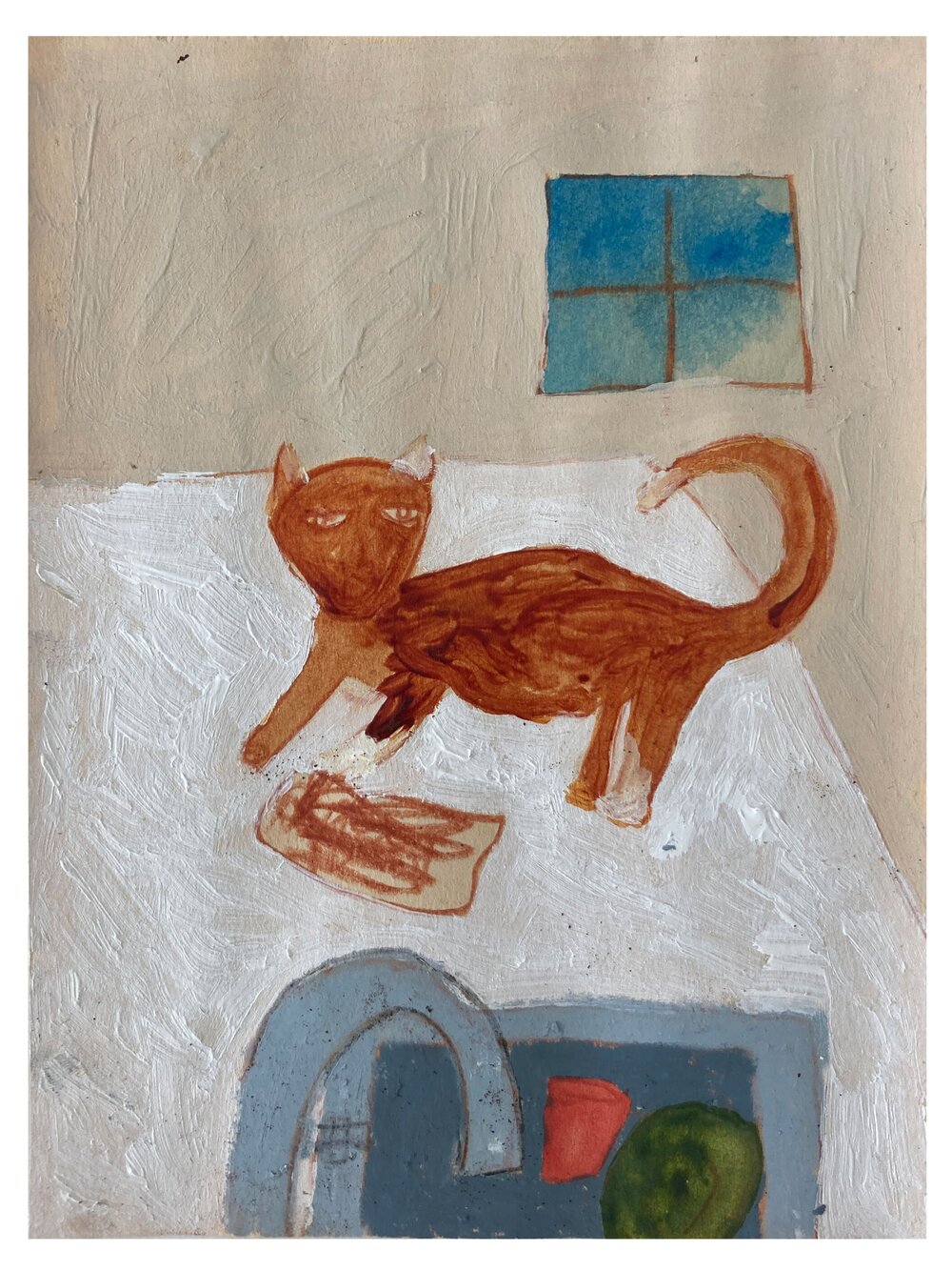 Marcus Leslie Singleton - Cat Washing DishesAcrylic, pencil & watercolor on paper4.5 x 6 in. (unframed)$1,200